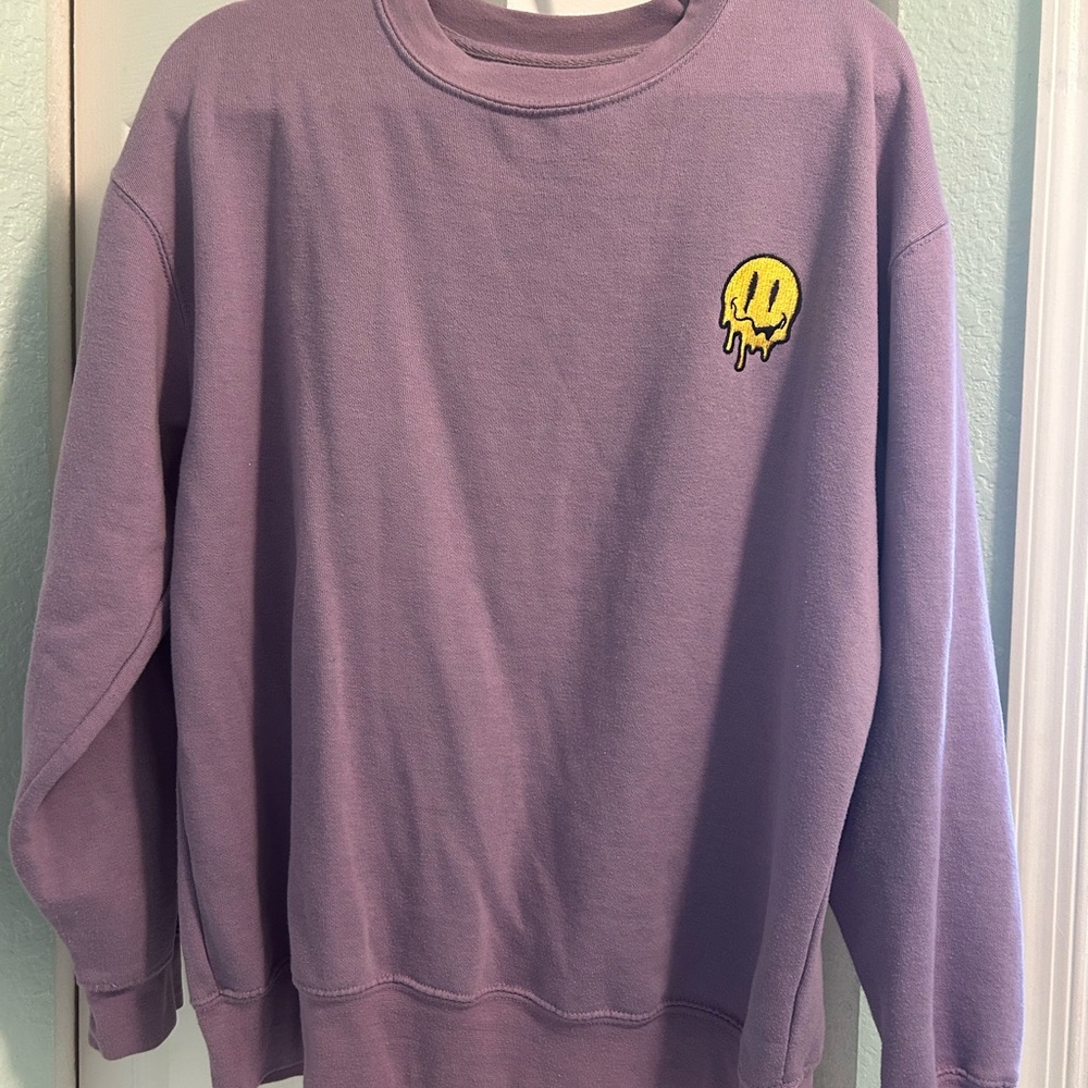 Purple Sweater with Yellow Smiley Patch